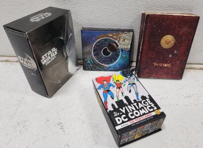 (1) Star Wars Original Trilogy DVD Box Set (1) Collectible The Lord of the Rings: The Two Towers (Four-Disc Special Extended Edition) DVD Set With Three Discs (1) Pink Floyd - Pulse Live Album BOOKLET (1) The Art of Vintage DC Comics" 100 Postcard Set