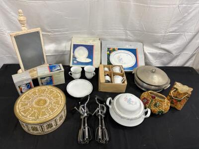 Vintage Royal China Illusions Dinnerware Set, Kitchen Tools, Ornate Tin, Mixed Ceramics Lot