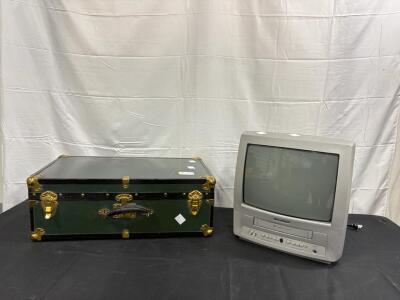 Sylvania 6313CEY 13" CRT TV VCR Combo July 2005, Vintage Steamer Trunk Green w/ Brass Hardware