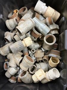 Bulk Lot ~50+ Assorted Galvanized & PVC Pipe Fittings, 1/2"-1-1/4" NPT, Elbows Tees Couplings