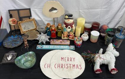Mixed Lot Home Decor & Holiday Decorations &ndash; Christmas, Day of the Dead, Figurines & Candles