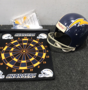 (1) Vintage Rawlings Official San Diego Chargers Helmet (1) Chargers Magnetic Dart Game