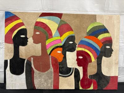 Brevetta African Women Wall Art Panel, Dyed Cowhide Leather, 36"x24", Italian Modern Decor