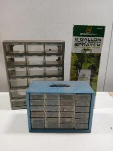 (1) 13"x7"x10" Organizer (1)14"x6"x19" Organizer (1) 2 Gallon Home & Garden Sprayer