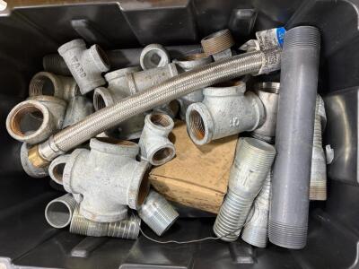 Assorted Plumbing Fittings Lot: Galvanized Tees, Crosses, PVC & SS Braided Connector, 15+ Pieces