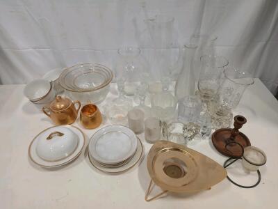 Large Vintage Glass and Gold-Trimmed Tableware Lot &ndash; Bowls, Plates, Cups, Candlesticks, Vases &ndash; 30+ pcs