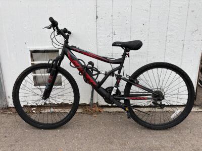 Hyper Shocker 26" Full-Suspension Mountain Bike, 21-Speed, Shimano Drivetrain, Black/Red