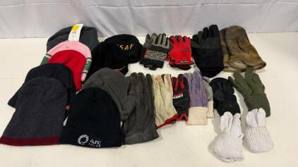 (9) Assorted Beanies (12) Assorted Leather And Work Gloves