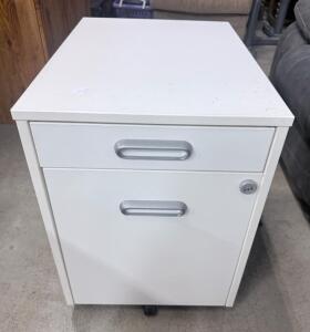 White Mobile 3-Drawer Steel Pedestal File Cabinet, Combination Lock, Casters, File/Utility Drawers