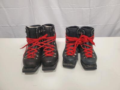 Vintage Leather Mountaineering Boots, Vibram Soles, 75mm Nordic Norm, 2 Pairs, Square Toe