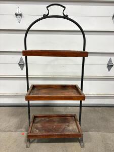 Three-Tier Metal & Wood Utility Display Stand, Industrial Rustic Shelf, 24"x12"x38", 3 Trays