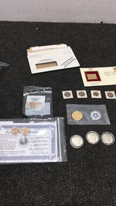(2) 2015 Dwight Eisenhower Gold Dollars With COA (3) Vatican Tokens (4) 1950&rsquo;s Pennys (1) Josh White Gold Stamp