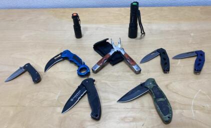 (6) Folding Knives- Smith&Wesson - Tac-Force and More - Multi Tool- (2) Flashlights