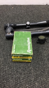 (2) Boxes Remington 30-06 Springfield Ammo (40) (1) Jason 4x32 scope (1) 6x 42 scope