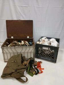 (1) Crate Of Assorted PVC Fittings (1) Crate Of Assorted Military-Type Straps/Belts