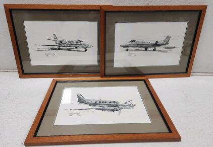 (1) Cessna Citation II by Joe Milich 23 1/2"W X 17 1/2"H (1) Lear 36 by Joe Milich 23 1/2"W X 17 1/2"H (1) Beechcraft King Air E90 by Joe Milich 23 1/2"W X 17 1/2"H