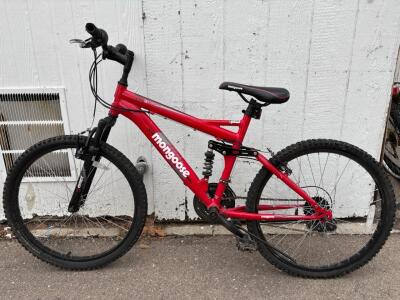 Mongoose Standoff 26" Mountain Bike, 18" Steel Frame, Full Suspension, 18-Speed, Red