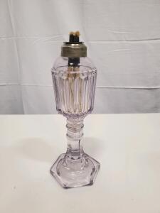 Antique Ribbed Glass Oil Lamp Table Model Purple Amethyst 10.5&rdquo; Hex Base, USA, c.1880&ndash;1920