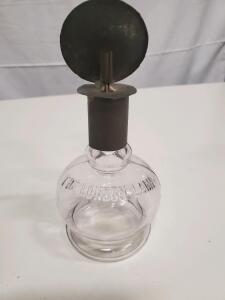 The London Lamp Laboratory Spirit Alcohol Burner, Glass Body, Metal Snuffer, Antique UK Labware
