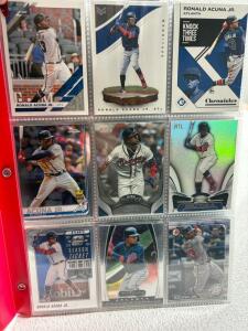 Binder of Atlanta Braves HOF/Stars Baseball Cards (100)<br/>- Ronald Acuna Jr, Chipper Jones, Freddie Freeman, etc.