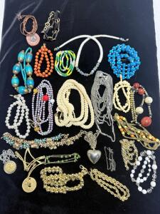 Large Vintage & Costume Jewelry Lot -Necklaces,Heart Locket & More