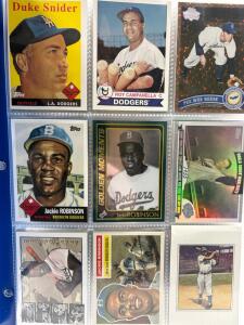 Binder of Dodgers HOF/Stars Baseball Cards (100)<br/>- Jackie Robinson,Orel Hershiser, Clayton Kershaw, etc.