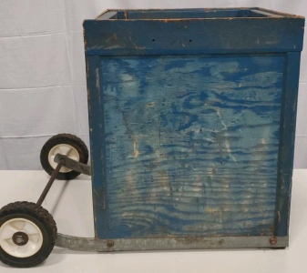 Vintage Blue Wooden Garden Cart with Metal Axle and Wheels, 24"x18"x24", 1950s-70s
