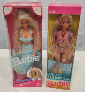 Mermaid Barbie 1434 with Color-Changing Hair 1991 & Glitter Beach Barbie 2926 1992 NIB Mattel