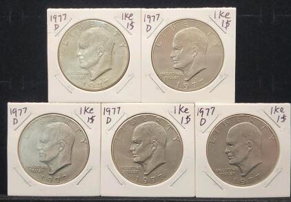 (5) 1977-D U.S. Eisenhower Dollar Coins