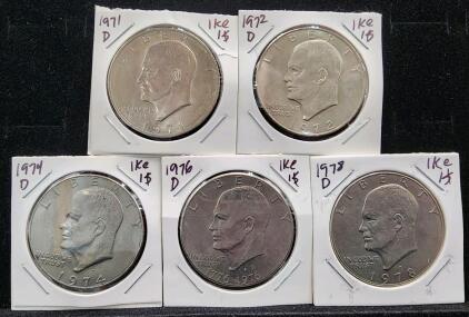 (5) 1971-1978 D Mint Eisenhower Dollar Coins