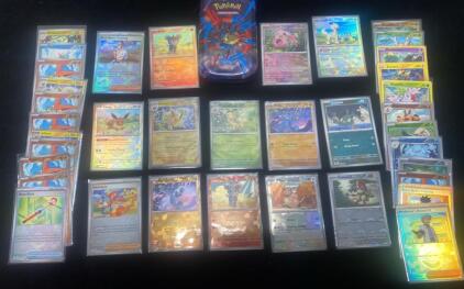 Pok&eacute;mon Holo Cards (37) and (2) Tins - Includes Letleo-Shelmet and Others
