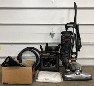 Kirby Avalir 100 Upright Vacuum Cleaner System with Accessories, Shampooer, Caddy, Extra Bags. Powers on and works.