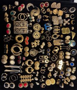 Large Vintage Costume Jewelry Earring Lot 1970s&ndash;1990s, Mixed Styles, Clip-On & Pierced