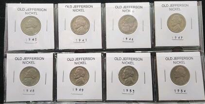 (8) 1940-1954 Old Jefferson Nickel Coins