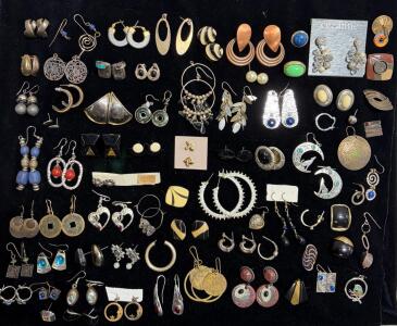 Large Vintage & Modern Earring Lot, Mixed Styles/Pairs, C&eacute;zanne, Hoops, Dangles, Clip-Ons, 1970s&ndash;1990s