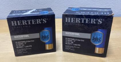 (2) Boxes of Herters Select Field - Waterfowl- 25 Shotgun Shells- 12 Gauge