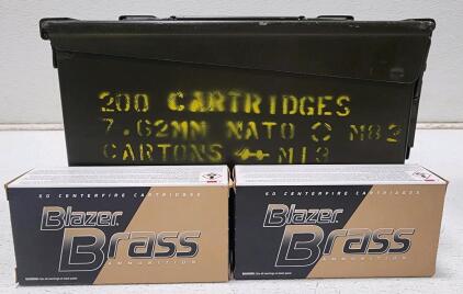 (2) CCI Blazer Brass 9mm Luger Ammunition Boxes (1) U.S. Military-Style Ammunition Box