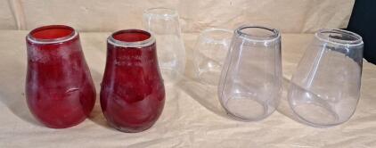 (6) Assorted Glass Lantern Globes. (2) Ruby, (2) Violet & (2) Clear