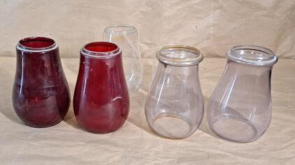 (6) Assorted Glass Lantern Globes. (2) Ruby, (2) Violet & (2) Clear