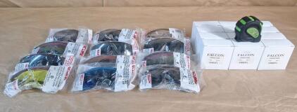 (12) Assorted Wilson Tinted Safety Glasses, Color & Style Vary & (12) Falcon Tools 16-Foot Tape Measures