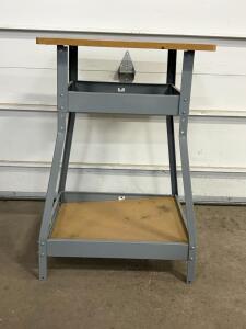 Metal Utility Tool Stand with MDF Top, Two Shelves, 23"x19"x33", Ruler Edge, Gray Frame