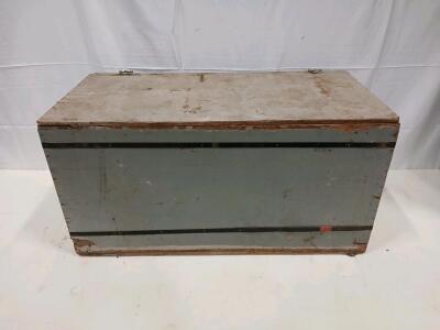 Large Wooden Storage Trunk with Rope Handles, Metal Reinforcement, Painted Exterior