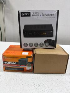 GPX TV Tuner Recorder TVTR149B, Power Bright VC-100W Transformer, 2 AWG 15ft Cable Set