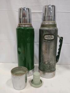 Stanley Aladdin 1 Quart Vintage Thermos, Stainless Steel, Hammertone Green, Made in USA, 1960s-70s