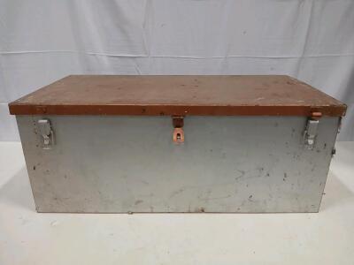 Large Steel Storage Trunk, Gray/Brown, Military Style with Latches & Handles