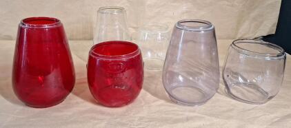 (6) Assorted Glass Lantern Globes. (2) Ruby, (2) Violet & (2) Clear