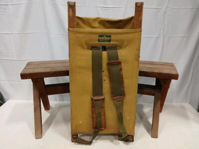Vintage Trapper Nelson&rsquo;s Indian Pack Board by Trager Mfg., Wooden Frame, 1930s&ndash;50s & (2) Wooden Stools