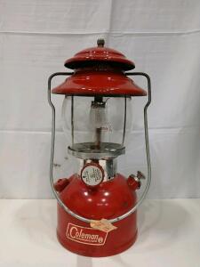 Coleman Model 200A Red Lantern, 1961, Single Mantle, Made in USA, Pyrex Globe