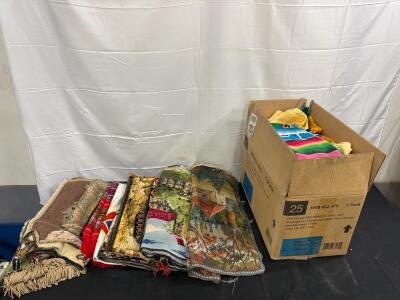 Large Lot Multi-Color Vintage Throw Blankets, Tapestries, Serapes &ndash; 10+ Assorted Styles & Patterns