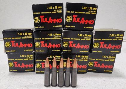 (10) Boxes Of (20) TulAmmo 7.62x39mm Ammunition Boxes